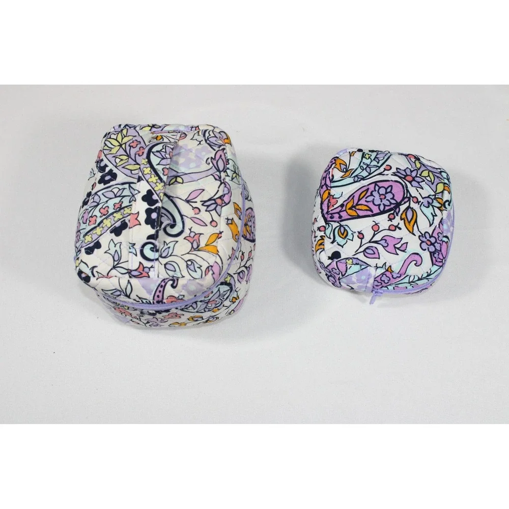 Vera Bradley Floral Quilted Cosmetic Travel Case Set Purple Makeup Bag Mini Case